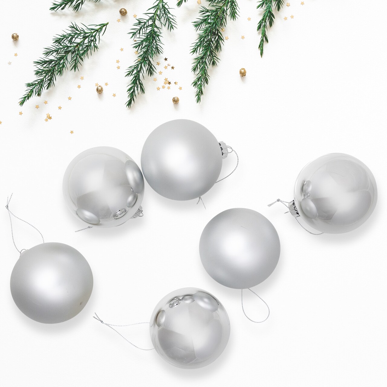 Northlight 2-Finish Christmas Glass Ball Ornaments - 3.25" (80mm) - Silver - 6ct